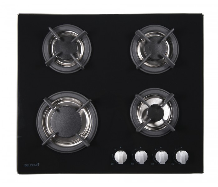Table de cuisson gaz - BELDEKO BTG4Z-F01VNO, plaque de cuisson gaz en verre noir, bruleurs en fonte. Encastrable