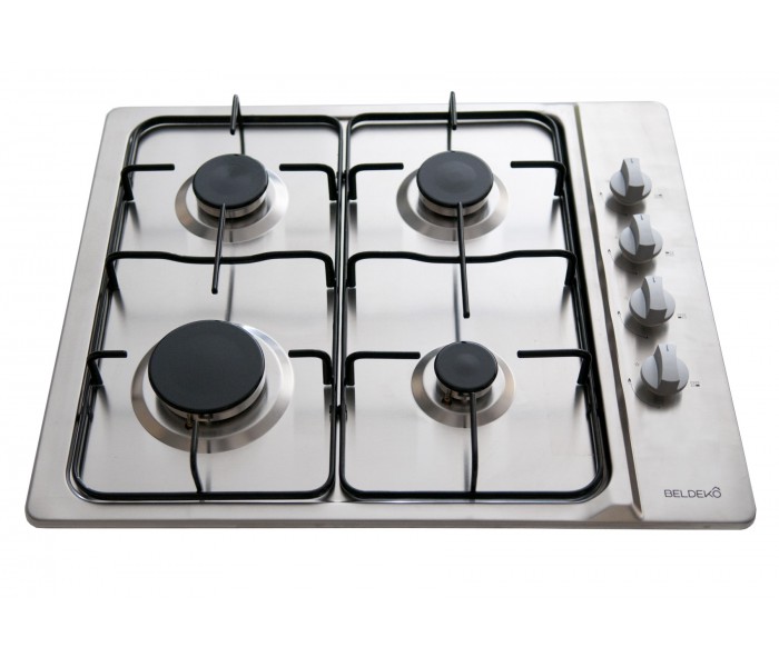 Table de cuisson gaz - BELDEKO BTG4Z-E01IX. Plaque de cuisson en inox, 4 feux. Encastrable