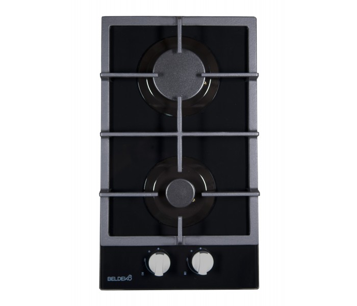 Domino Gaz - BELDEKO BTG2Z-D01VNO. Plaque de cuisson gaz encastrable 2 feux, verre noir, bruleurs en fonte.
