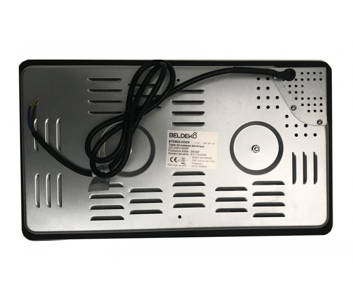 Domino Electrique - BELDEKO BTEM2Z-C02IX. Plaque de cuisson élèctrique 2 feux inox, minuterie, encastrable. Face arrière