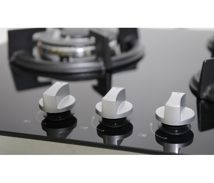 Table de cuisson gaz - BELDEKO TG3V-115, plaque de cuisson gaz en verre noir, brûleurs en fonte. Encastrable.