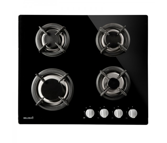 Plaque de cuisson gaz 4 foyers verre noir grilles fonte