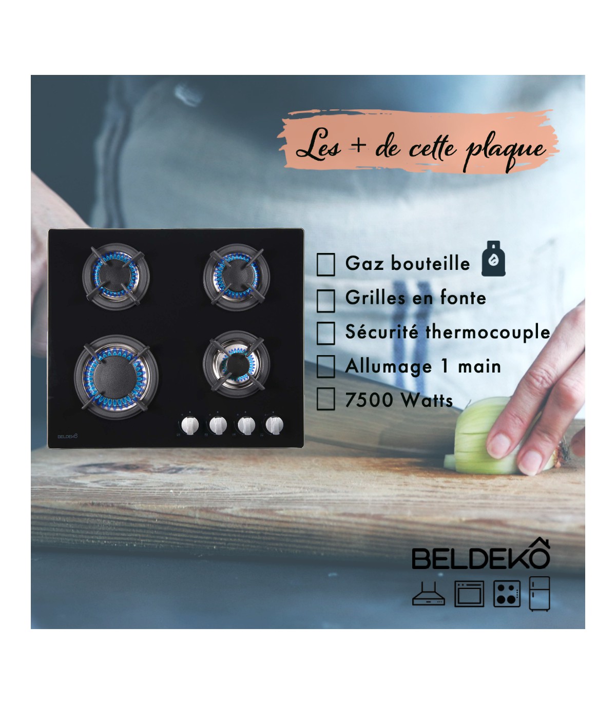 Table De Cuisson Gaz - BELDEKO BTG4Z-E01IX - Beldeko Electromenager