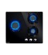 Plaque gaz, encastrable, 3 feux, 3 foyers, verre noir, fonte