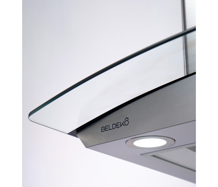 Hotte inox, verre, inclinée, arrondie, 60 cm, galbée, Callys, beldeko