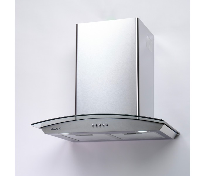 Hotte inox, verre, inclinée, arrondie, 60 cm, galbée, Callys, beldeko