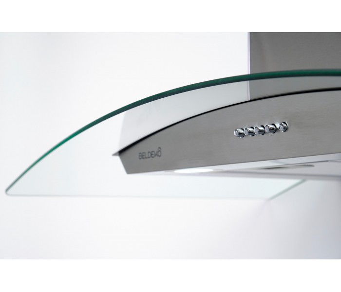 Hotte décorative mural galbé verre et inox, 90 cm, verre rond, arrondie,
