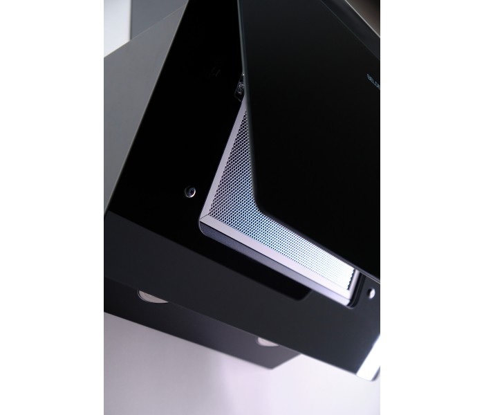 Hotte 90 cm, noir, incliné, touche tactile, recyclage, évacuation extérieur, design