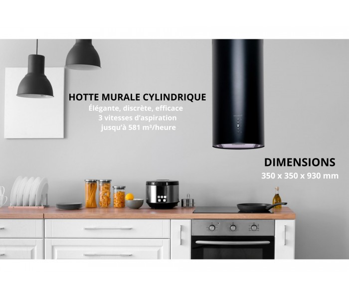 Hotte ronde noir acier murale aspirante beldeko Spiro