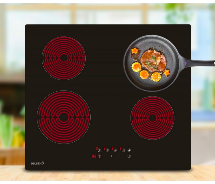 Table de cuisson vitrocéramique 4 foyers encastrable, avec minuteur