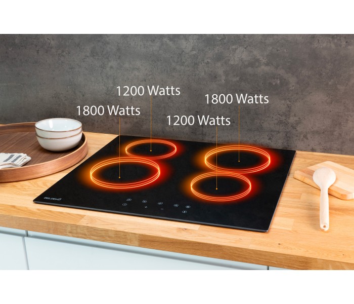 Table de cuisson vitrocéramique 4 foyers encastrable, avec minuteur