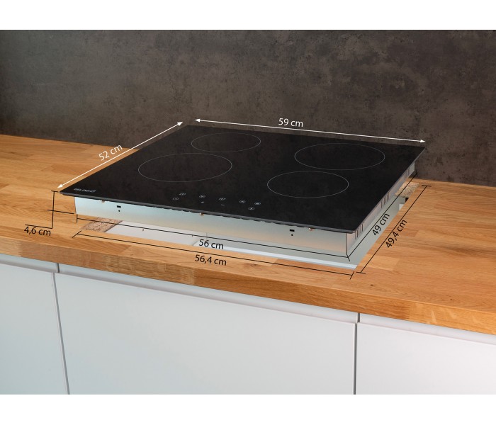 Table de cuisson vitrocéramique 4 foyers encastrable, avec minuteur