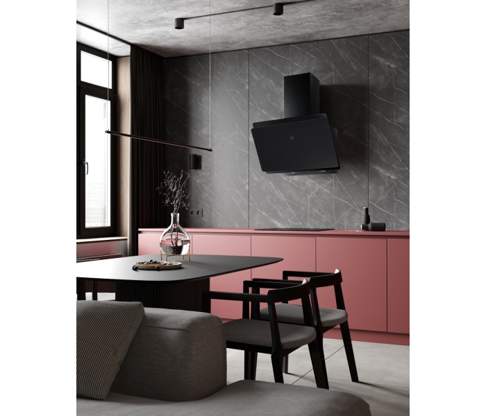 BELDEKO Hotte Aspirante Inclinée NOIR 60 cm 455 m³/h - Hotte de Cuisine Silencieuse - Recyclage ou Evacuation - Hotte design