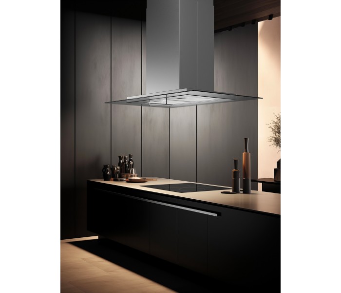 HOTTE ILOT, INOX, VERRE, 90 CM éclairage led, plafond