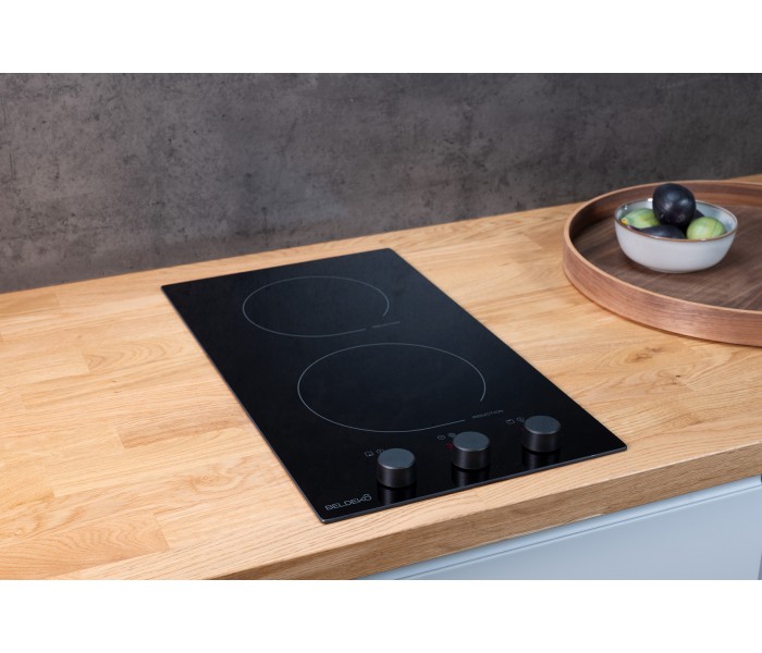 Domino induction encastrable 2 feux avec boutons manette, minuteur