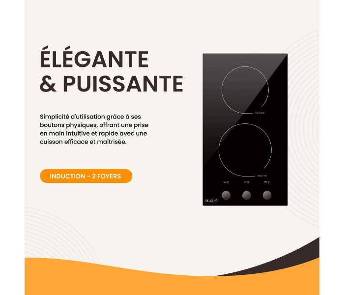 Domino induction encastrable 2 feux avec boutons manette, minuteur