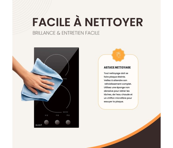 Domino induction encastrable 2 feux avec boutons manette, minuteur