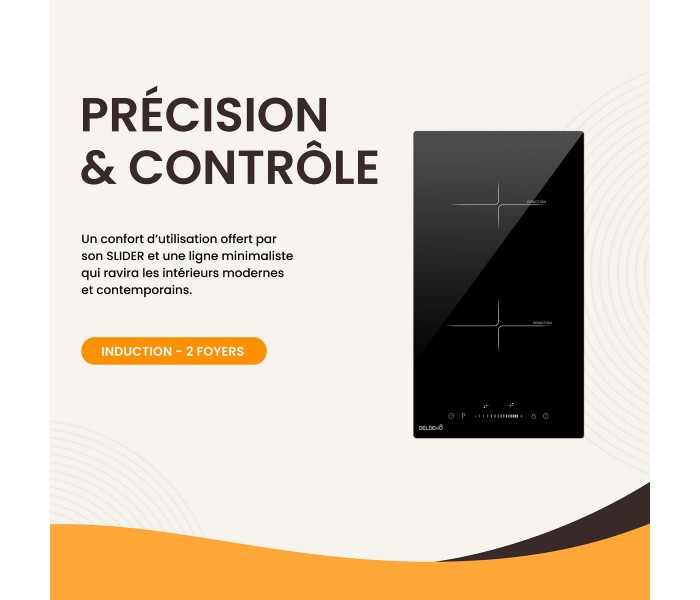 plaque induction, 2 feux, 2 foyers, 2 zones, domino, slider, booster,