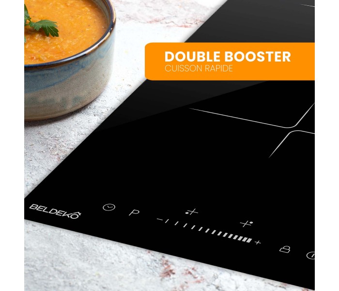 plaque induction, 2 feux, 2 foyers, 2 zones, domino, slider, booster,