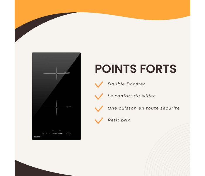 plaque induction, 2 feux, 2 foyers, 2 zones, domino, slider, booster,