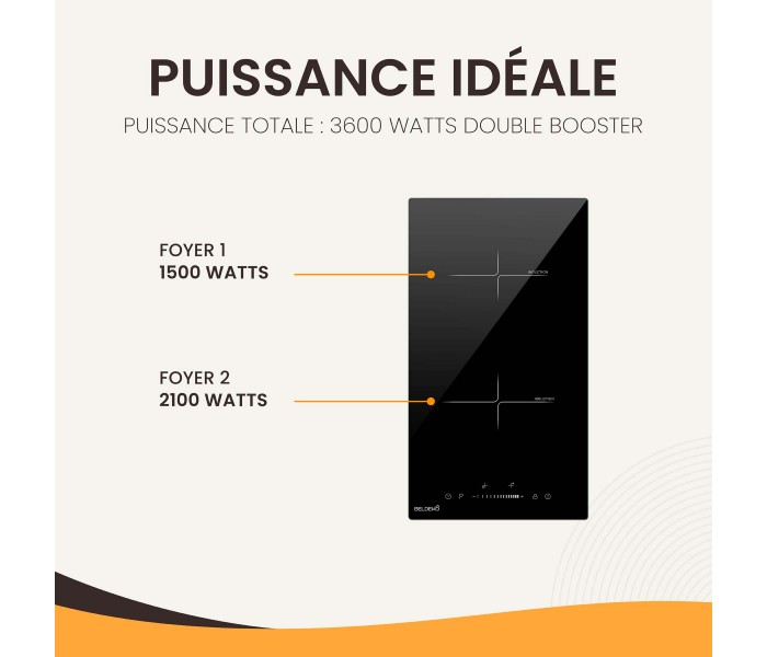 plaque induction, 2 feux, 2 foyers, 2 zones, domino, slider, booster,