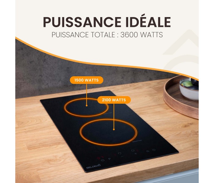 PLAQUE INDUCTION, 2 feux, 2 foyers, 2 zones, minuteur, booster, boost, encastrable, beldeko,