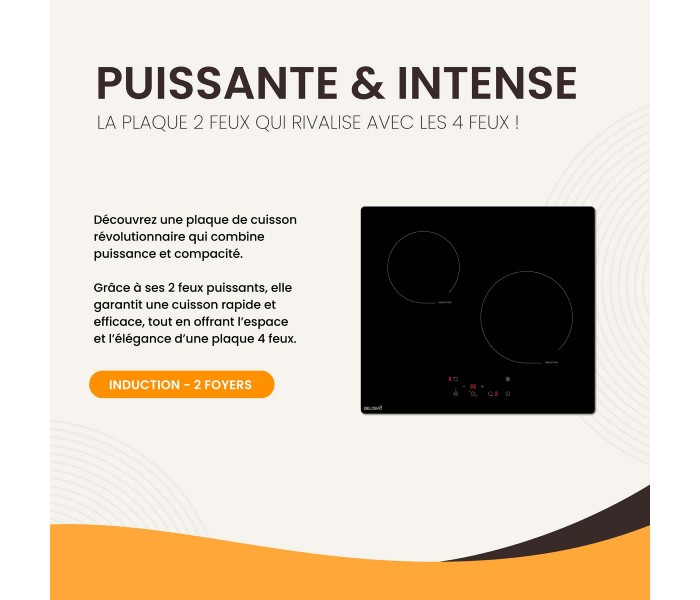 Plaque de cuisson à induction 3500W – Taille standard 59x52 cm avec seulement 2 foyers - minuteur