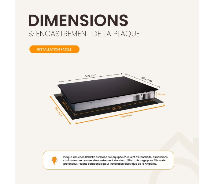 Plaque de cuisson à induction 3500W – Taille standard 59x52 cm avec seulement 2 foyers - minuteur