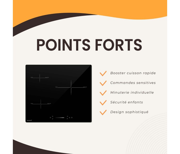 Plaque induction, table induction, 3 feux, 3 foyers, 3 zones, encastrable, slider, puissante, beldeko, minuteur