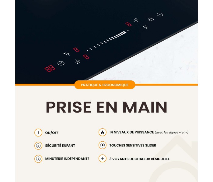 Plaque induction, table induction, 3 feux, 3 foyers, 3 zones, encastrable, slider, puissante, beldeko, minuteur