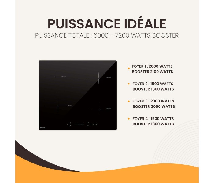 Table de cuisson 4 feux, plaque induction 4 foyers, plaque induction, induction avec Slider 8100W