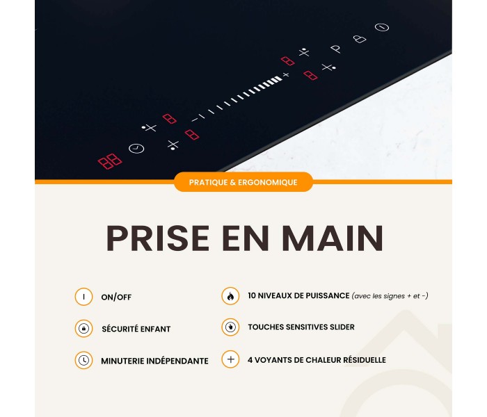 Table de cuisson 4 feux, plaque induction 4 foyers, plaque induction, induction avec Slider 8100W