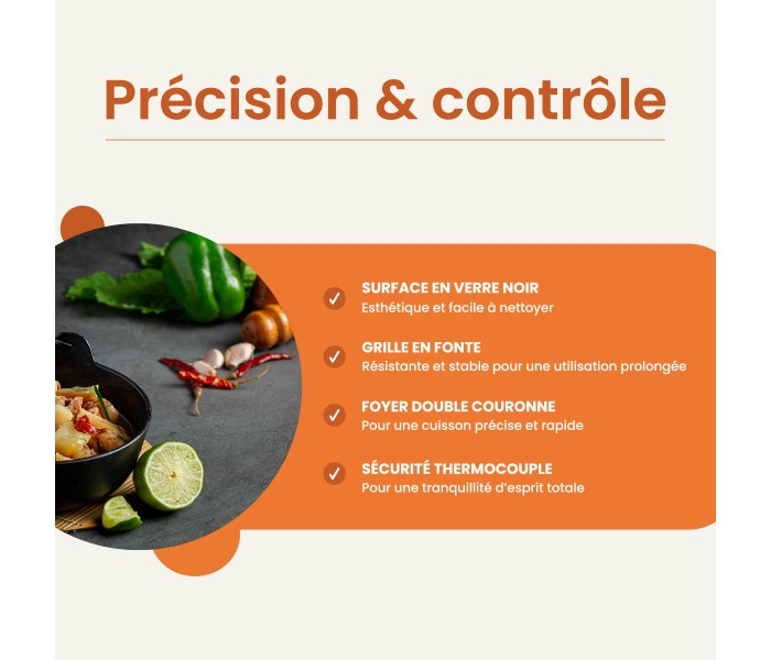 Plaque gaz 1 foyer, plaque gaz 1 feux, encastrable, verre noir, fonte, beldeko