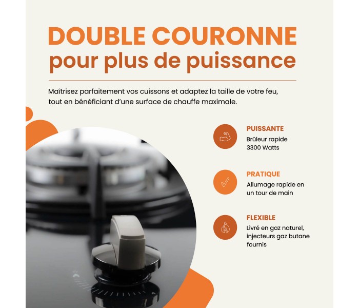 Plaque gaz 1 foyer, plaque gaz 1 feux, encastrable, verre noir, fonte, beldeko