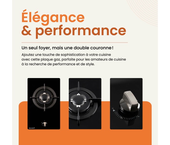 Plaque gaz 1 foyer, plaque gaz 1 feux, encastrable, verre noir, fonte, beldeko
