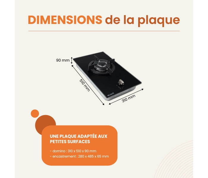 Plaque gaz 1 foyer, plaque gaz 1 feux, encastrable, verre noir, fonte, beldeko