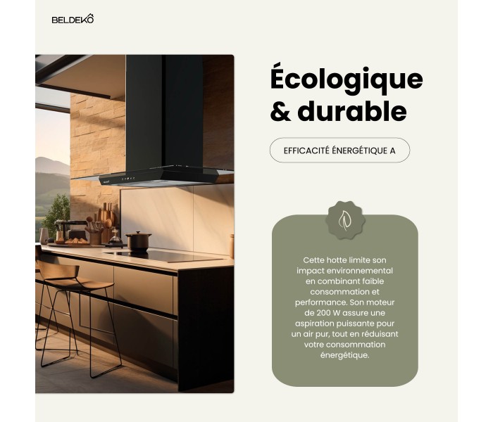 Hotte décorative noir verre design 90cm, hotte plate