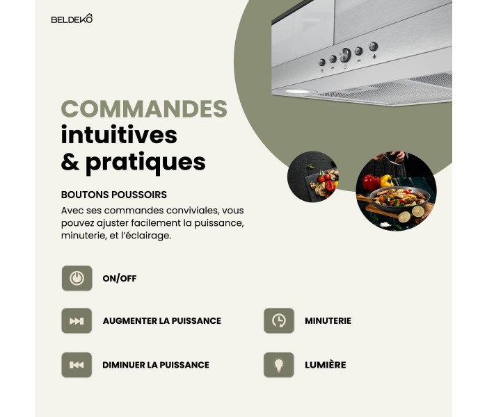 HOTTE DECORATIVE MURALE 90 CM - VERRE ET INOX