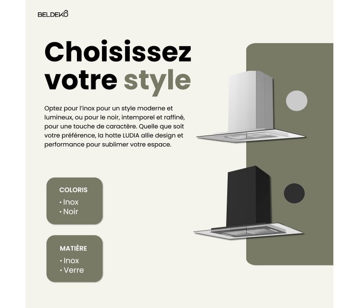 HOTTE ILOT, INOX, VERRE, 90 CM éclairage led, plafond