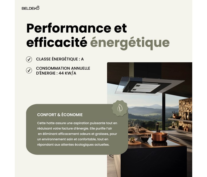 HOTTE ILOT, INOX, VERRE, 90 CM éclairage led, plafond