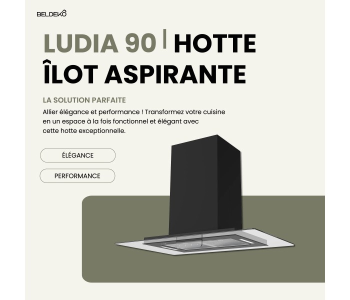 HOTTE ILOT, INOX, VERRE, 90 CM éclairage led, plafond
