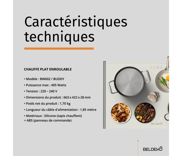 Chauffe plat, chauffe assiettes, souple, electrique, beldeko