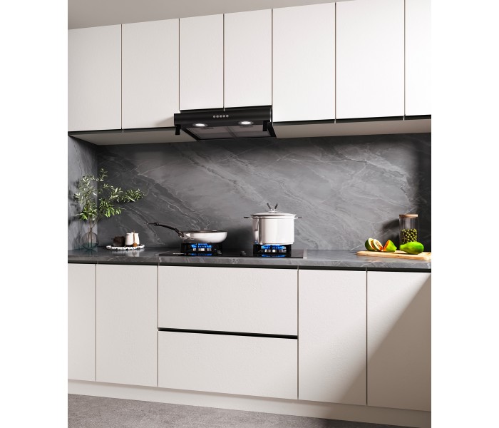 Hotte casquette noir, 60 cm, hotte visière, noir, filtre, evacuation, recyclage