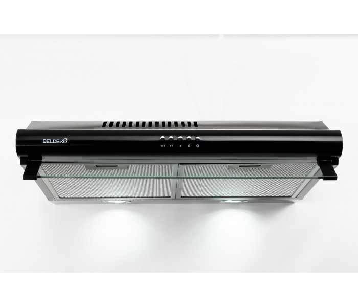 GRETA 60 BK - Hotte Casquette 60 cm. Hotte visière, coloris noir , puissance, filtre à graisse. Eclairage LED