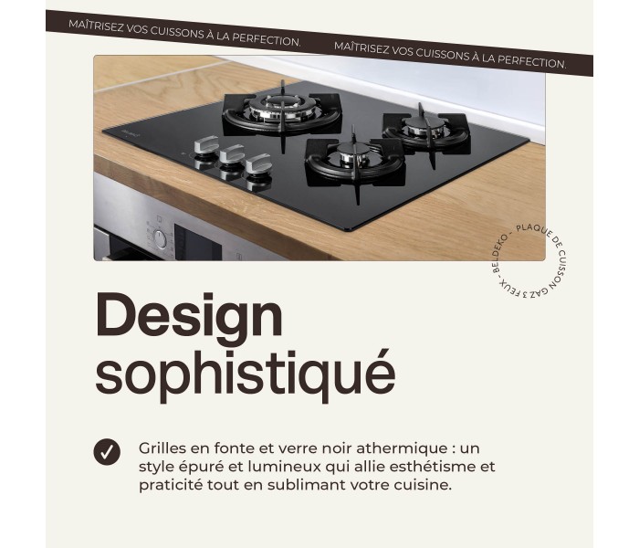 table gaz 3 foyers verre noir