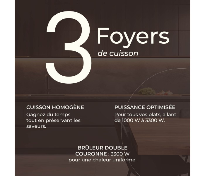 table gaz 3 foyers verre noir