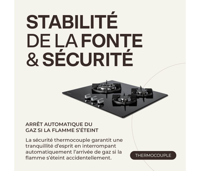 table gaz 3 foyers verre noir