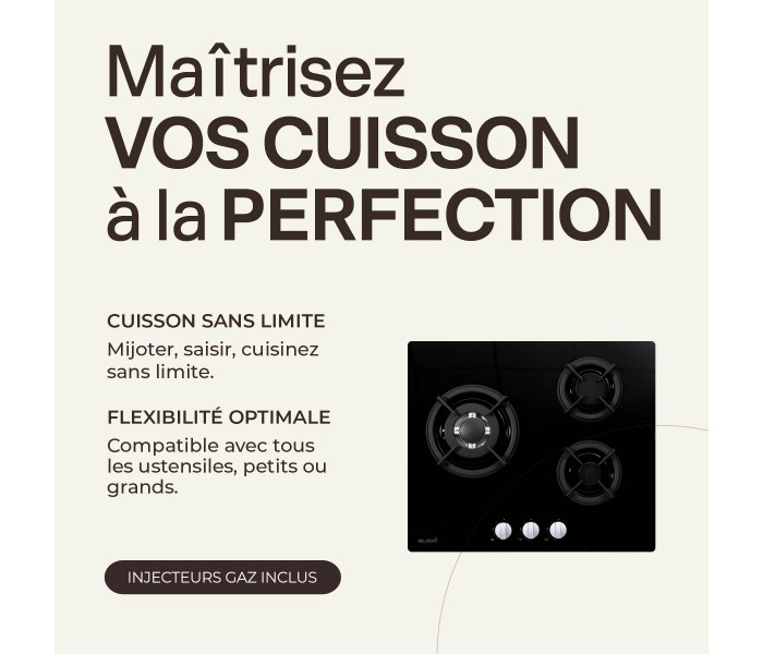 table gaz 3 foyers verre noir