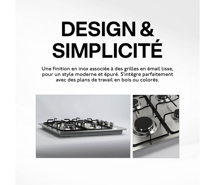 Plaque gaz 4 feux inox, plaque gaz, inox, 4 foyers, encastrable