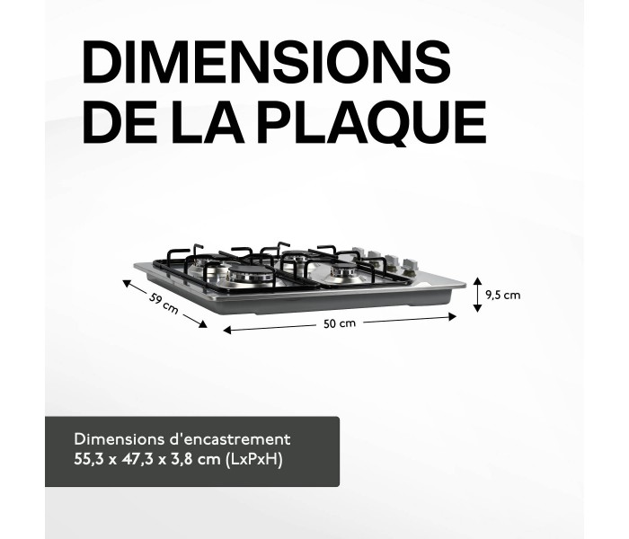 Plaque gaz 4 feux inox, plaque gaz, inox, 4 foyers, encastrable